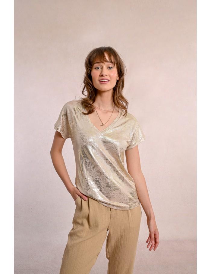 lili sidonio x molly bracken T shirt métallisé GOLDEN BEIGE
