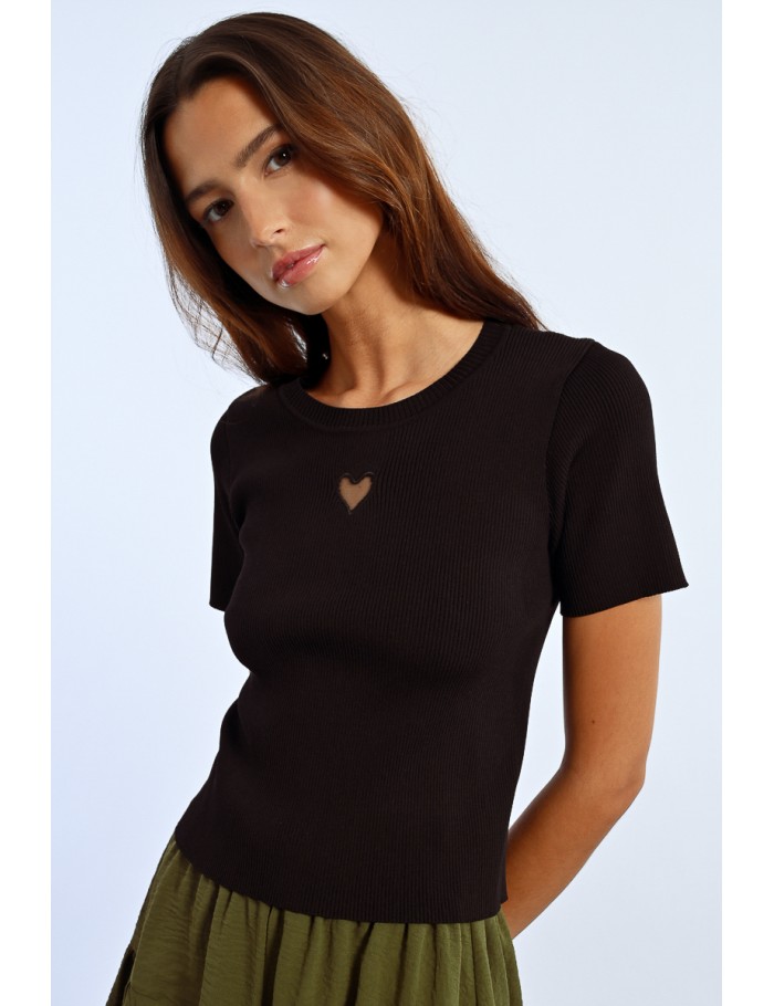 lili sidonio x molly bracken T shirt ouverture en cœur BLACK
