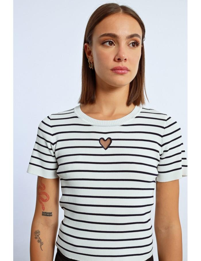 Lili Sidonio X Molly Bracken T Shirt Rayé Avec Ouverture En Cœur OFFWHITE/NAVY BLUE