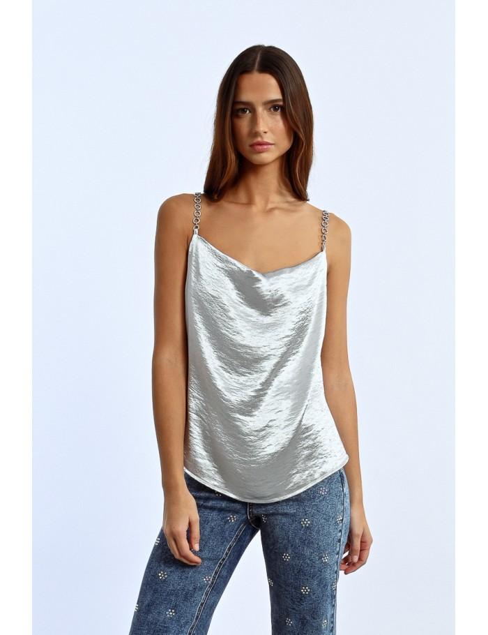 Lili Sidonio X Molly Bracken Top à Bretelles à Strass Effet Satiné OR