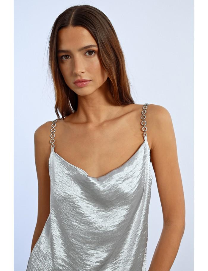 lili sidonio x molly bracken Top à bretelles à strass effet satiné OR