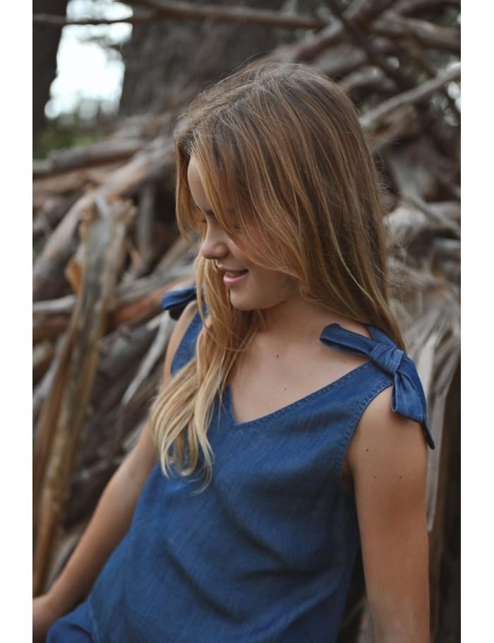 lili sidonio x molly bracken Top à bretelles nouables en lyocell LIGHT BLUE DENIM