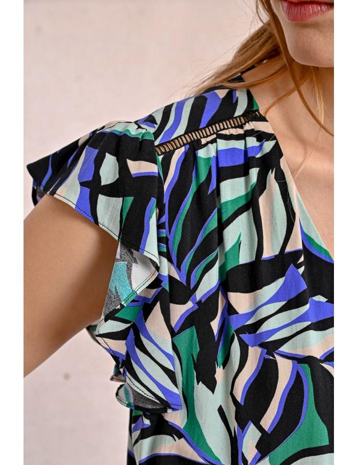 Lili Sidonio X Molly Bracken Top à Manches Volantées Imprimé BLACK MELISSA