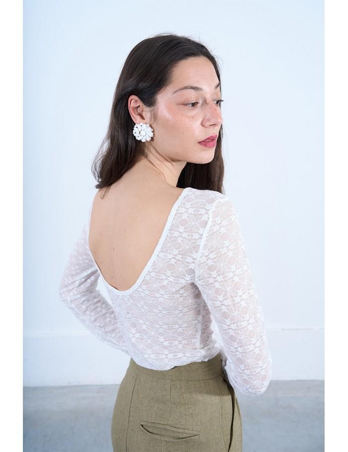 Lili Sidonio X Molly Bracken Top Ajouré Manches Longues WHITE