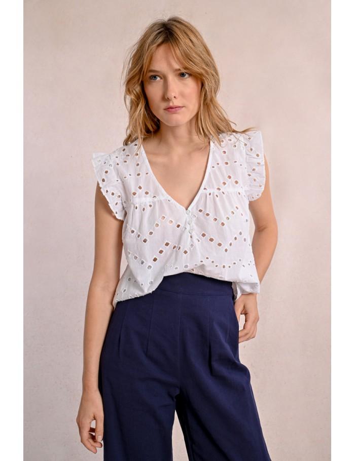 Lili Sidonio X Molly Bracken Top En Broderie Ajourée NAVY BLUE