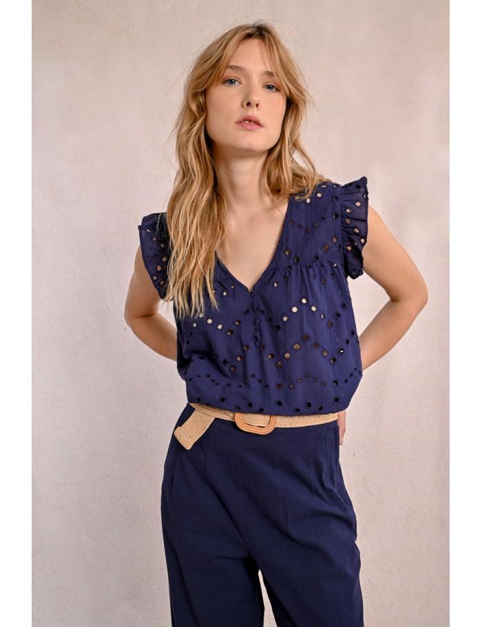 Lili Sidonio X Molly Bracken Top En Broderie Ajourée NAVY BLUE