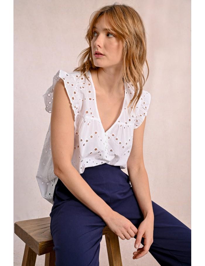 lili sidonio x molly bracken Top en broderie ajourée NAVY BLUE
