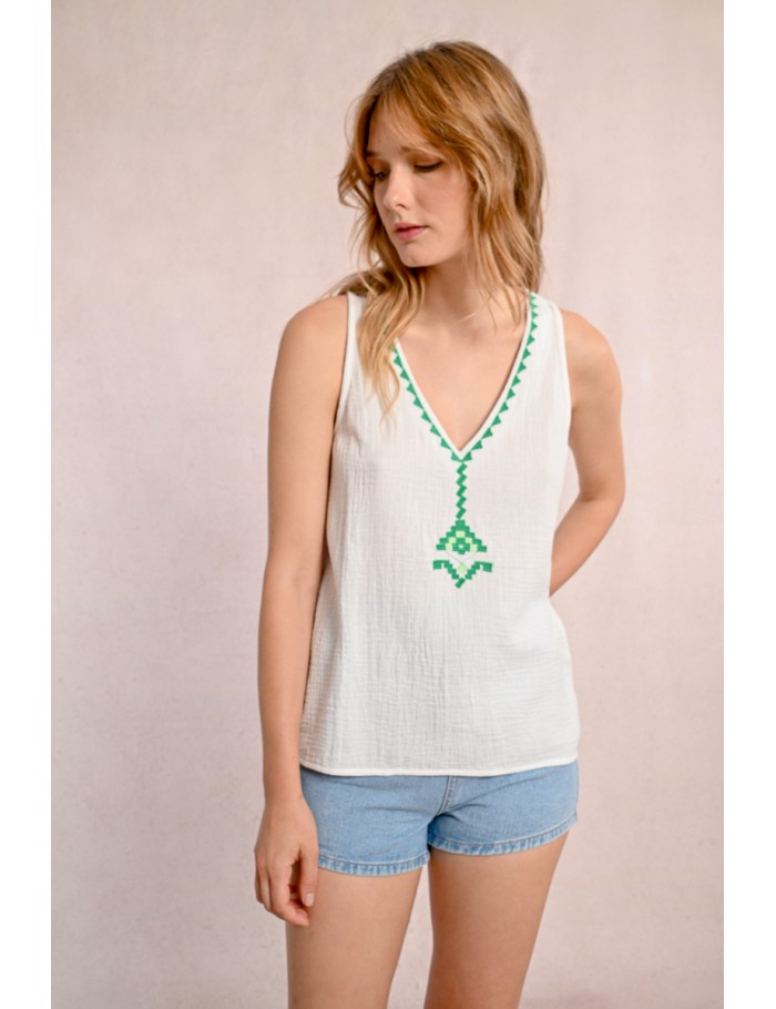 Lili Sidonio X Molly Bracken Top En Popeline Brodé WHITE