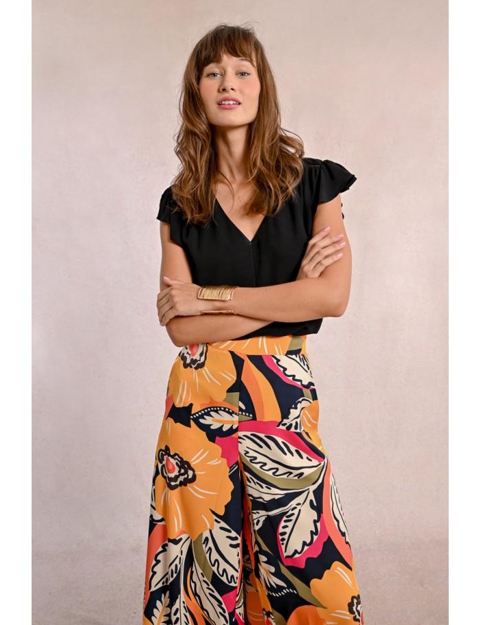 lili sidonio x molly bracken Top fluide à col V BLACK