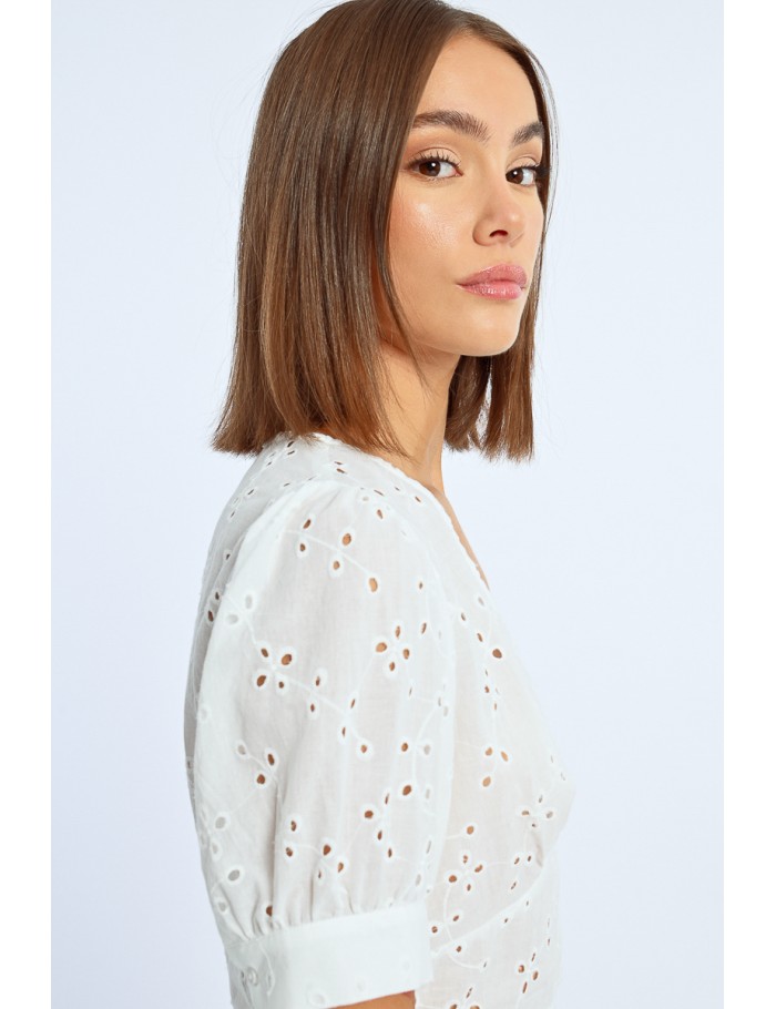 Lili Sidonio X Molly Bracken Top Manches Ballons à Broderies Anglaises WHITE