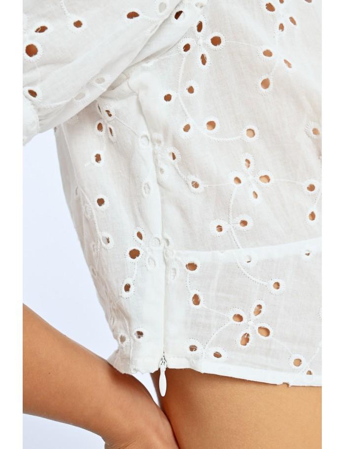 Lili Sidonio X Molly Bracken Top Manches Ballons à Broderies Anglaises WHITE