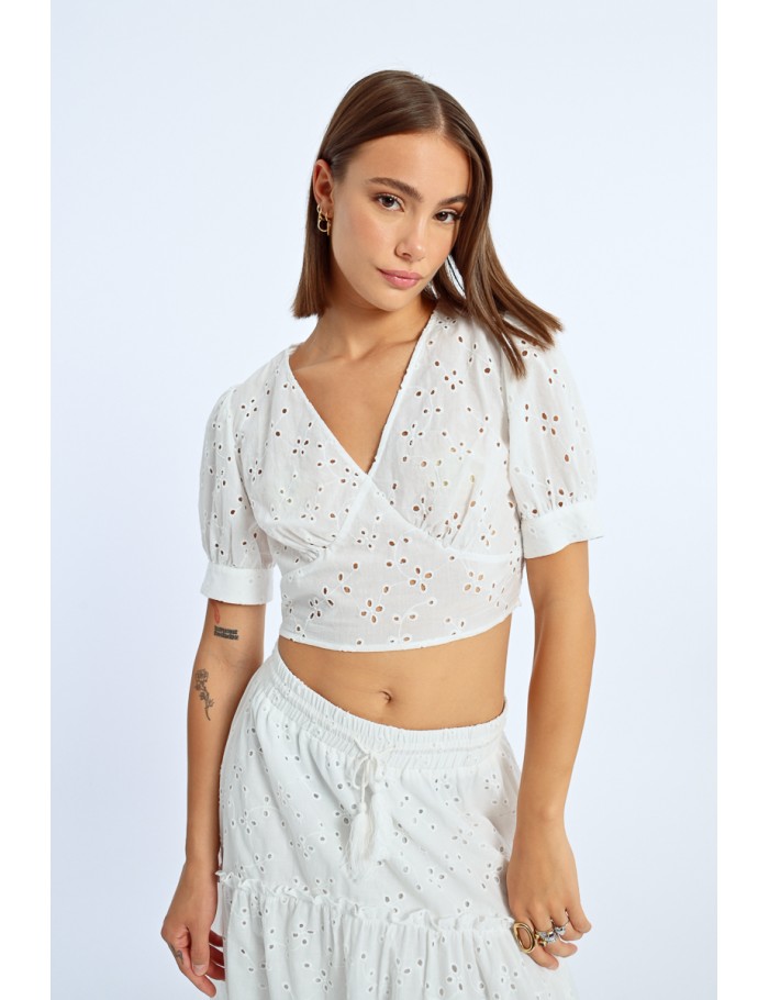 lili sidonio x molly bracken Top manches ballons à broderies anglaises WHITE