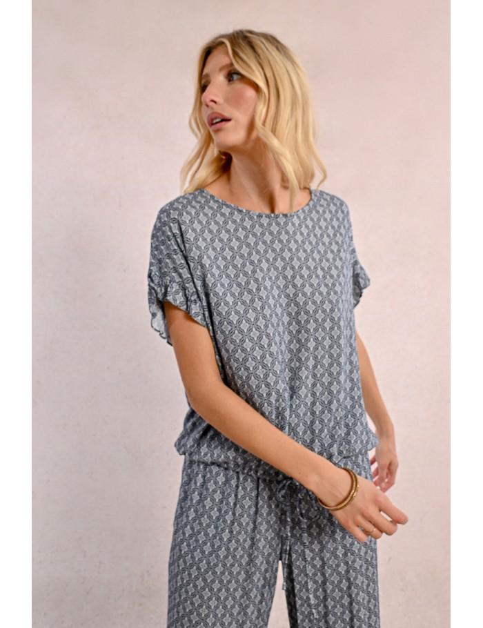 Lili Sidonio X Molly Bracken Top Oversize Imprimé NAVY BLUE