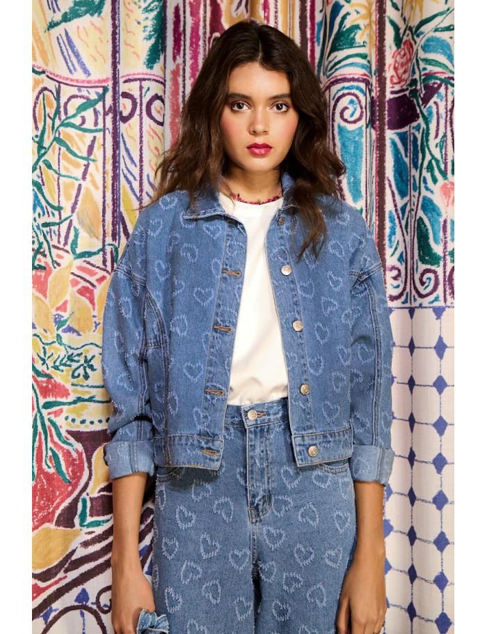 Lili Sidonio X Molly Bracken Veste En Jean à Motif Cœur DENIM BLUE