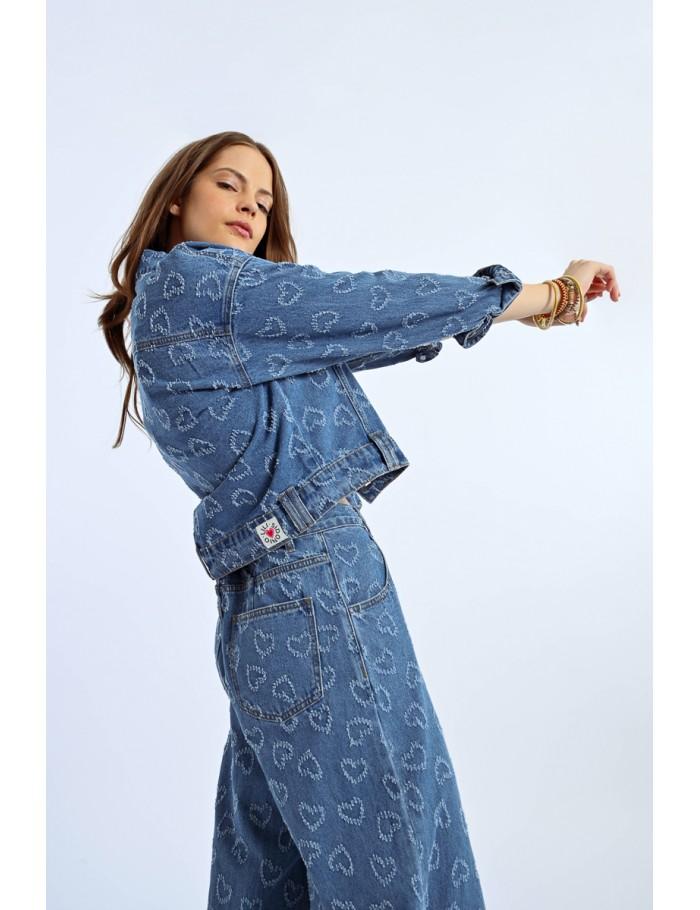 lili sidonio x molly bracken Veste en jean à motif cœur DENIM BLUE