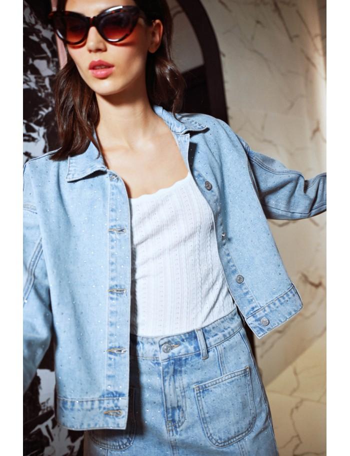 Lili Sidonio X Molly Bracken Veste En Jean Crop LIGHT BLUE DENIM
