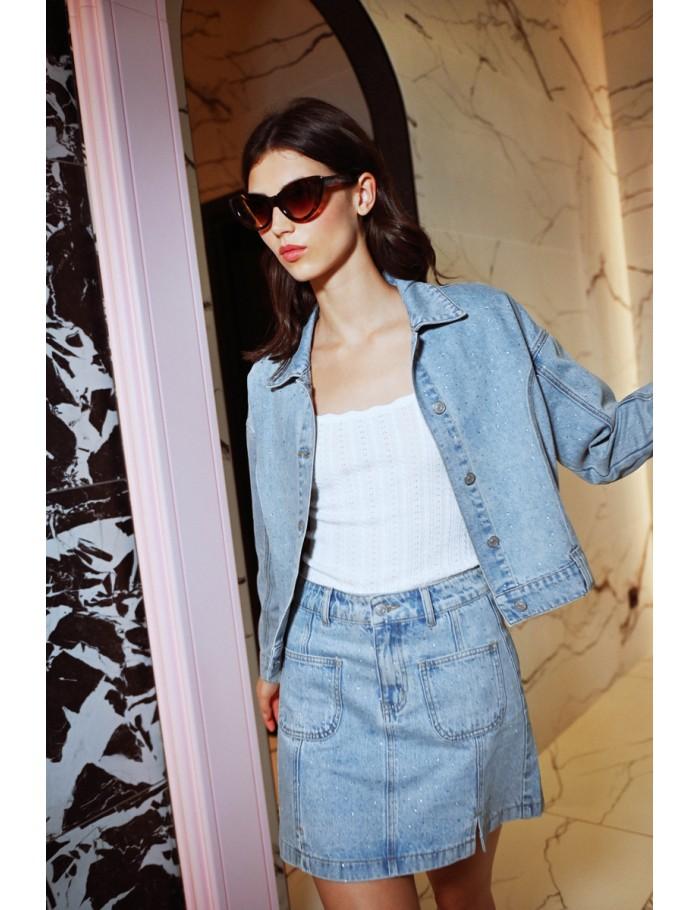 lili sidonio x molly bracken Veste en jean crop LIGHT BLUE DENIM lili sidonio x molly bracken Veste en jean crop LIGHT BLUE DENIM