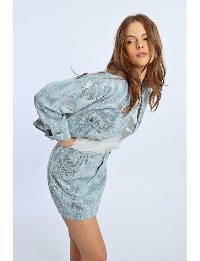 Lili Sidonio X Molly Bracken Veste En Jean Et Sequins LIGHT BLUE DENIM
