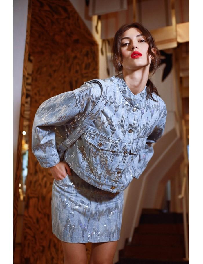 Lili Sidonio X Molly Bracken Veste En Jean Et Sequins LIGHT BLUE DENIM