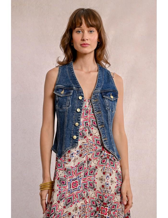 Lili Sidonio X Molly Bracken Veston En Jean Cintré DENIM BLUE