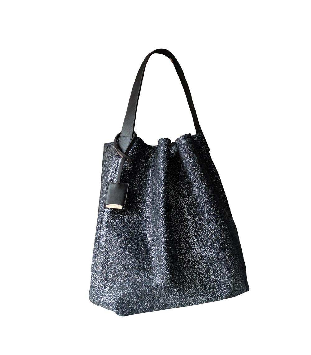 linde gallery MILOU L - Galuchat - printed Suede - Black