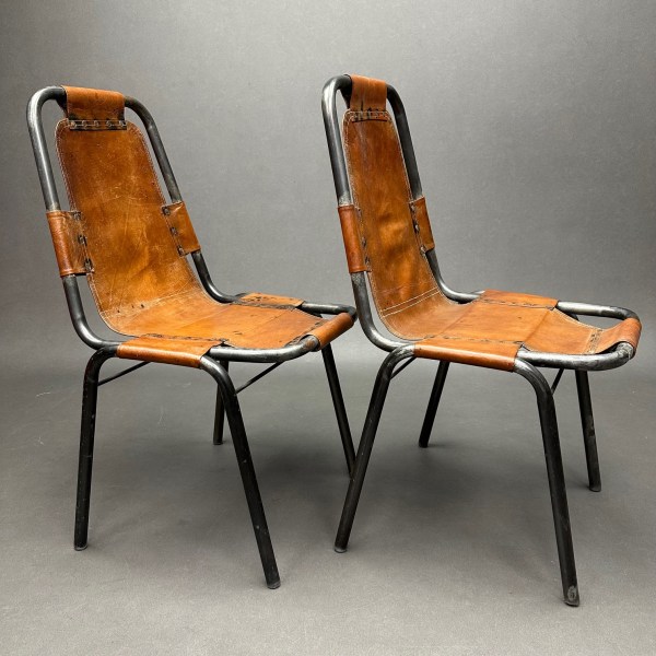 linea due Paire de Chaises en Métal et Cuir les Arcs – 1960 Charlotte Perriand