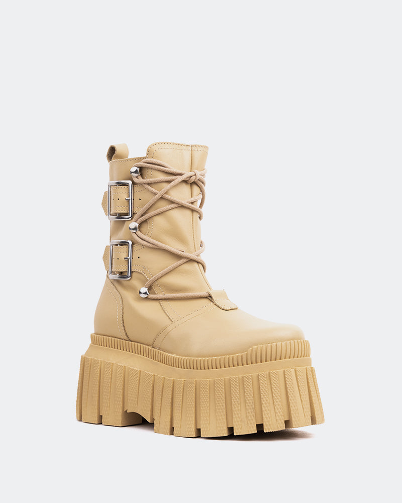 L'intervalle Loker Cuir Crème Chameau