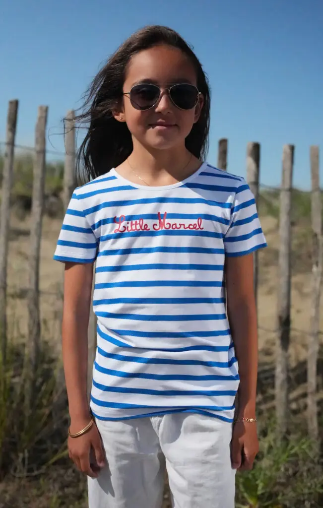 little marcel Tee-Shirt Manches Courtes Enfant Fille TORCADI BLANC BLEU