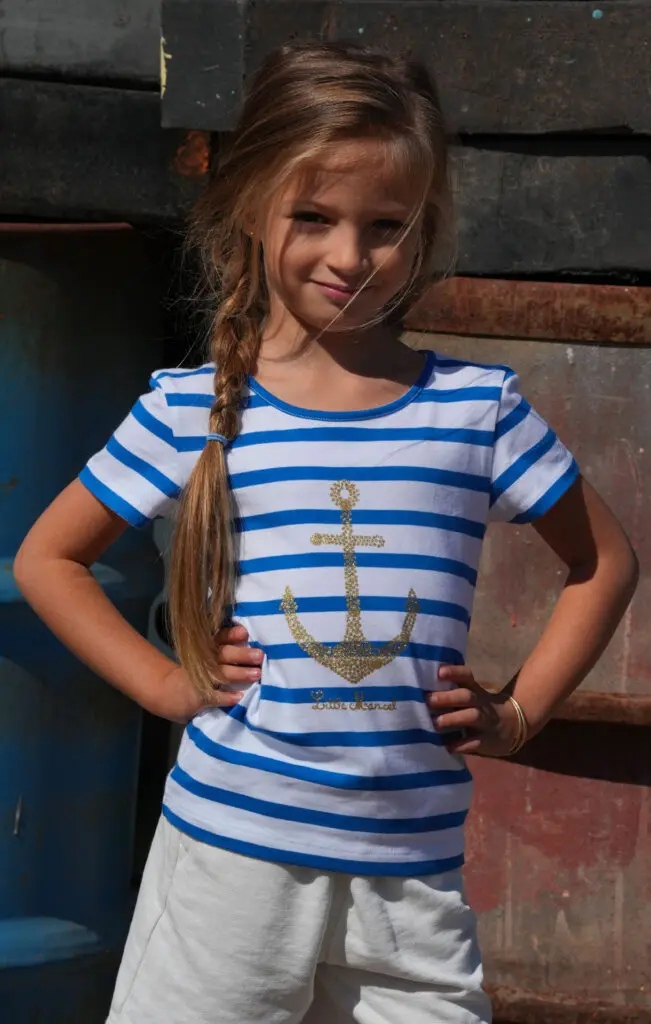 Little Marcel Tee-shirt Manches Coutes Enfant Fille TORCADI ANCHOR BLANC BLEU