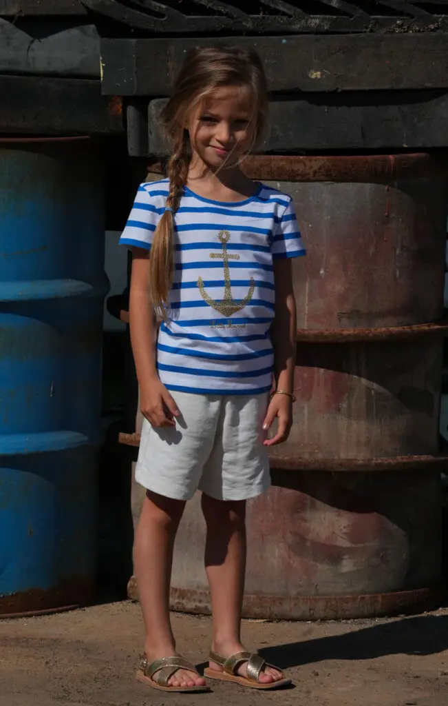 Little Marcel Tee-shirt Manches Coutes Enfant Fille TORCADI ANCHOR BLANC BLEU