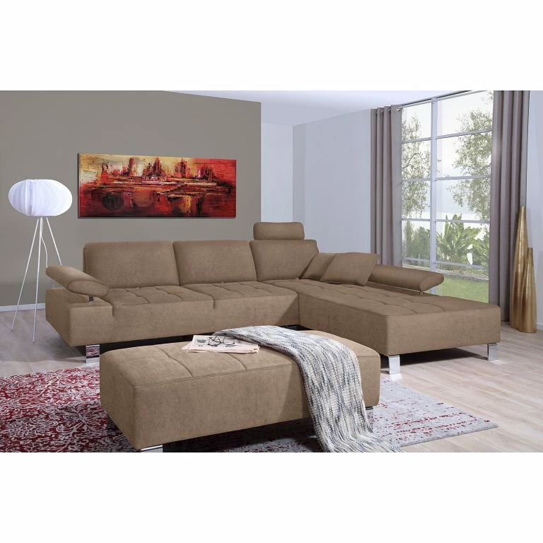 Loftscape ADA Trendline Canapé D’angle Neo – Tissu – Marron Clair – Méridienne Courte à Droite (vue De Face)