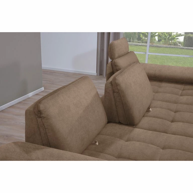 Loftscape ADA Trendline Canapé D’angle Neo – Tissu – Marron Clair – Méridienne Courte à Droite (vue De Face)