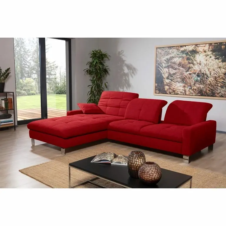 Loftscape ADA Trendline Canapé D’angle Newby – Chenille – Rouge – Méridienne Courte à Gauche (vue De Face) – Sans Fonction Couchage