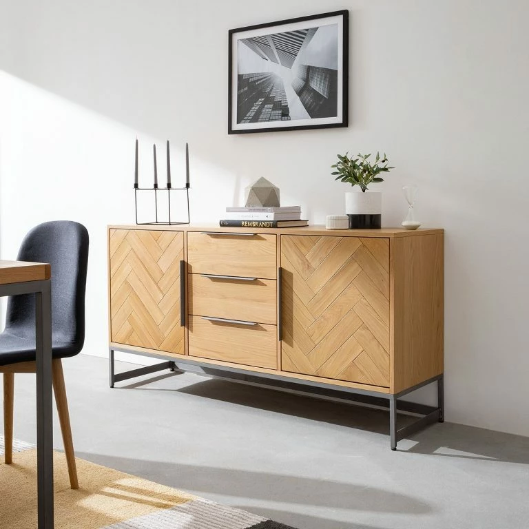 Loftscape Ars Manufacti Buffet Dharai – Placage En Bois Véritable / Métal – Chêne / Argenté