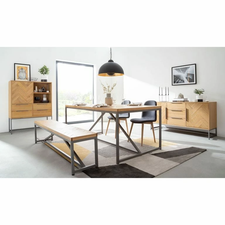 Loftscape Ars Manufacti Buffet Dharai – Placage En Bois Véritable / Métal – Chêne / Argenté