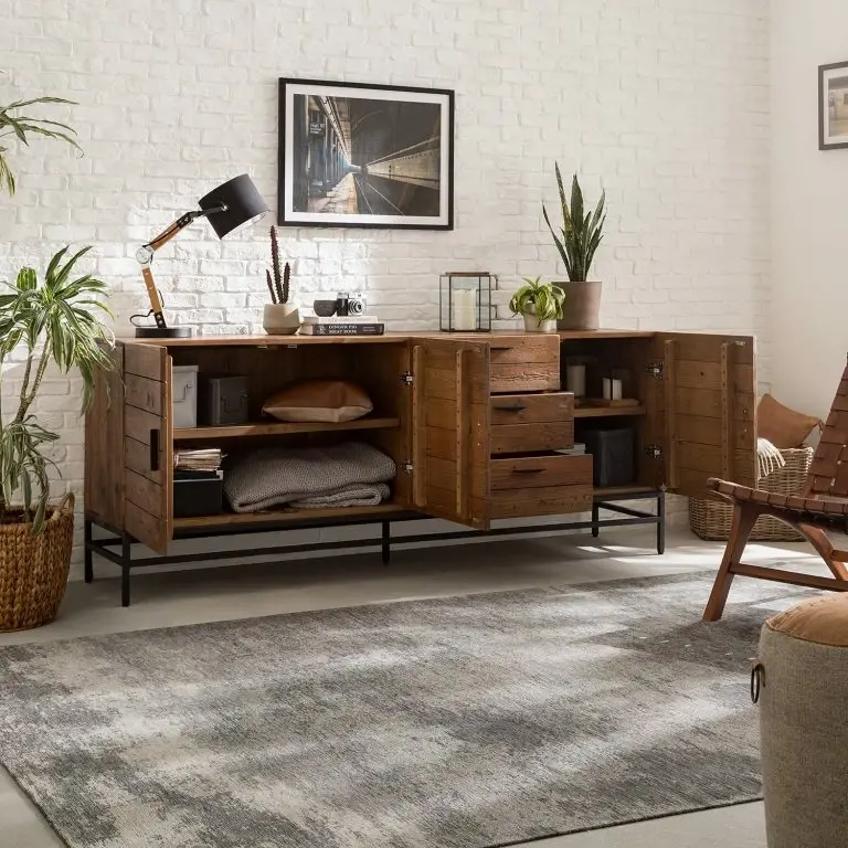 Loftscape Ars Manufacti Buffet Grasby II – Pin Recyclé / Métal – Pin Foncé / Noir