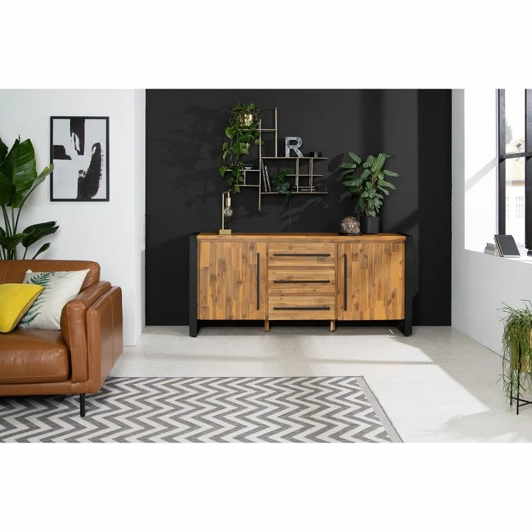 Loftscape Ars Manufacti Buffet Urban Industry II – Partiellement En Acacia Massif / Métal – Acacia / Noir