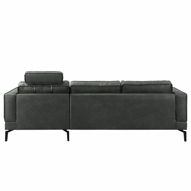 Loftscape Ars Manufacti Canapé D’angle Hanks – Aspect Cuir Vieilli – Microfibre Yaka: Noir – Méridienne Courte à Droite (vue De Face)