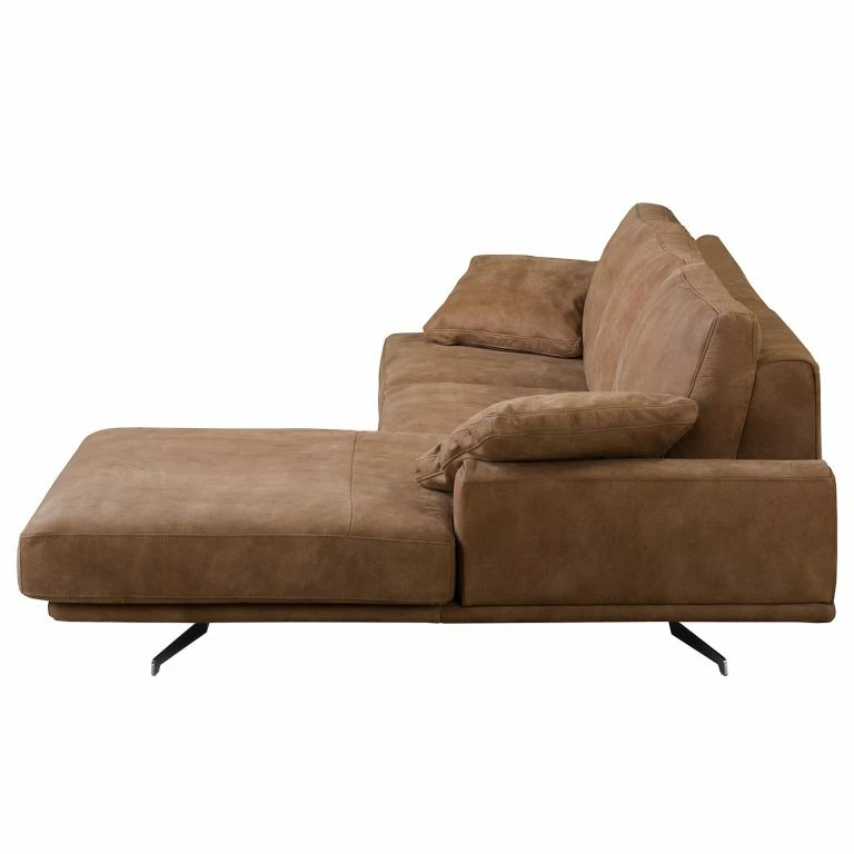 Loftscape Ars Manufacti Canapé D’angle Hendra I – Cuir Véritable – Marron – Méridienne Courte à Droite (vue De Face)