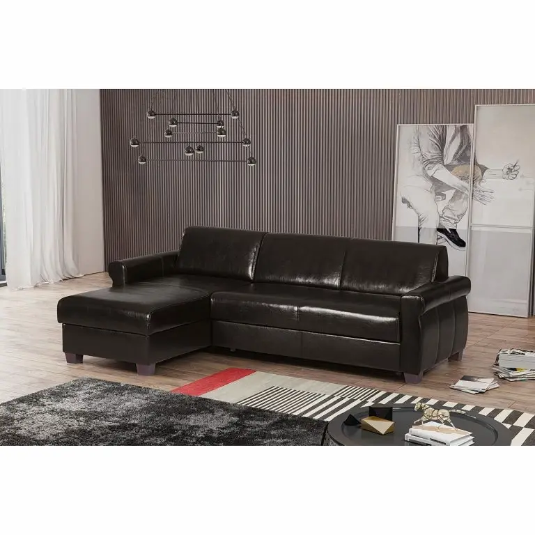 Loftscape Ars Manufacti Canapé D’angle José – Cuir Véritable / Imitation Cuir – Cuir Synthétique Babet: Noir – Méridienne Courte à Gauche (vue De Face)