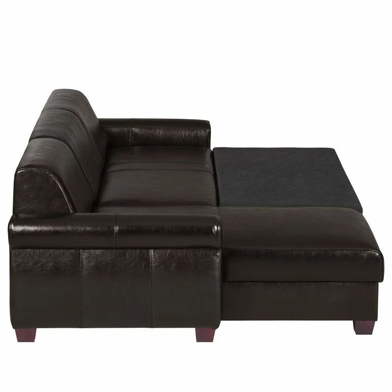 Loftscape Ars Manufacti Canapé D’angle José – Cuir Véritable / Imitation Cuir – Cuir Synthétique Babet: Noir – Méridienne Courte à Gauche (vue De Face)