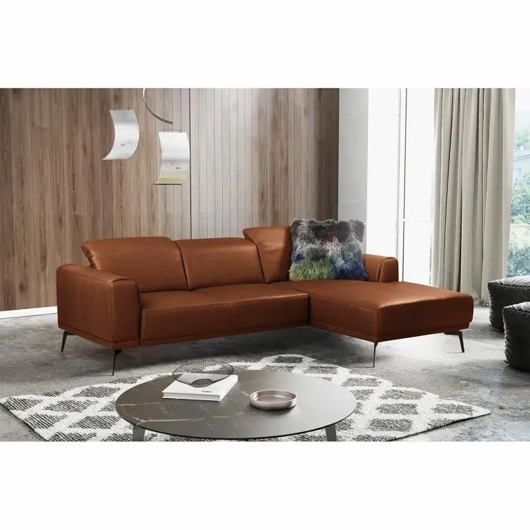 Loftscape Ars Manufacti Canapé D’angle Kalies – Cuir Véritable – Cuir Padme: Cognac – Méridienne Courte à Droite (vue De Face) – Avec Réglage De La Profondeur D’assise