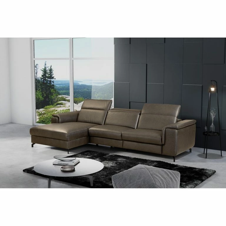 Loftscape Ars Manufacti Canapé D’angle Lagor – Cuir Véritable – Cuir Padme: Marron Gris – Méridienne Courte à Gauche (vue De Face) – Sans Fonction