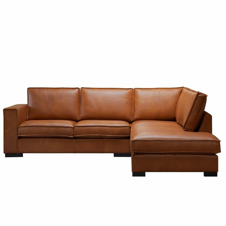 Loftscape Ars Manufacti Canapé D’angle Locana – Cuir Bulle: Tabac – Méridienne Longue à Droite (vue De Face)