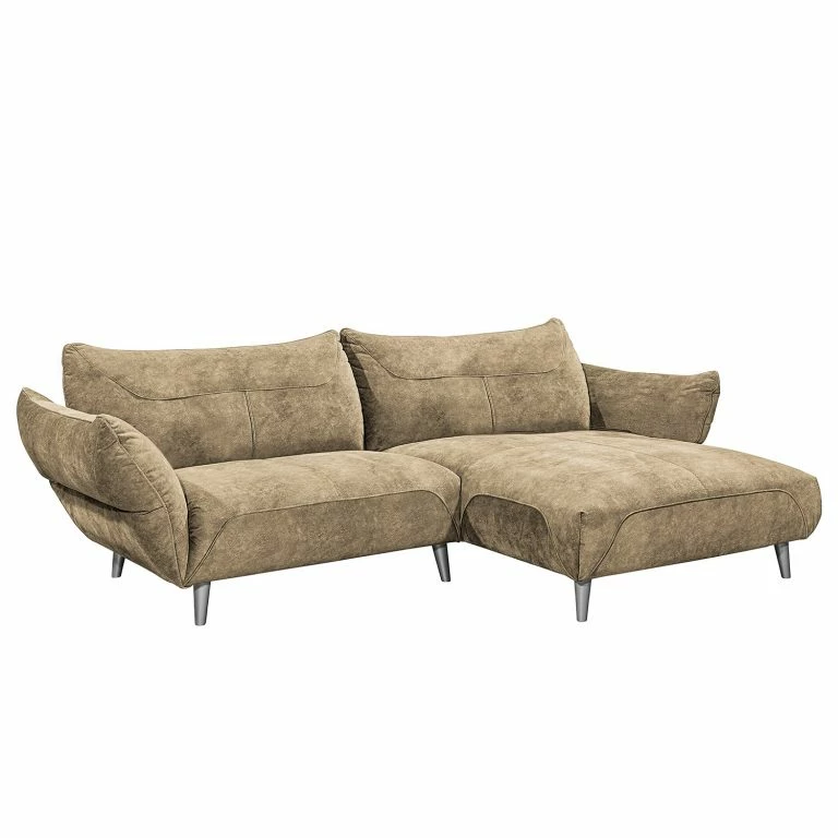 loftscape Ars manufacti Canapé d’angle Venes – Aspect cuir vieilli – Beige – Méridienne courte à droite (vue de face) – Sans coussin