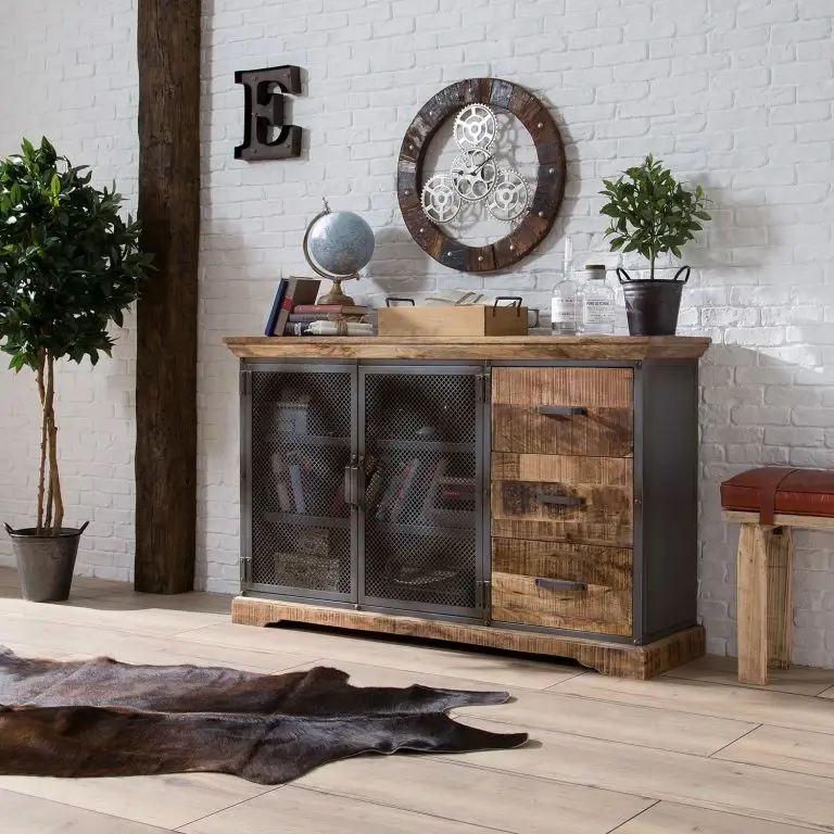 Loftscape Ars Manufacti Console Hunter – Manguier Massif / Métal – Manguier / Gris Bleu