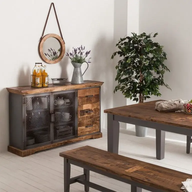 Loftscape Ars Manufacti Console Hunter – Manguier Massif / Métal – Manguier / Gris Bleu