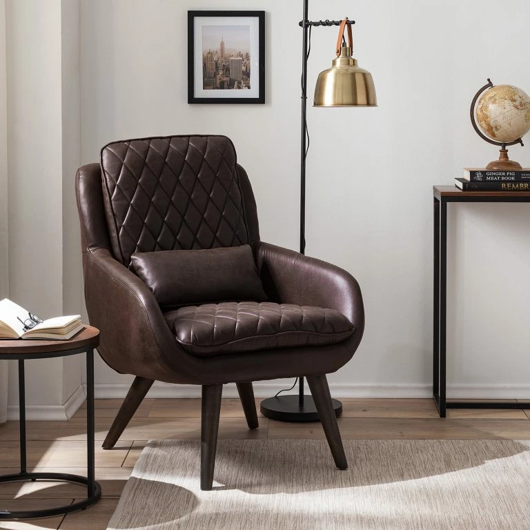 Loftscape Ars Manufacti Fauteuil Belrose I – Imitation Cuir – Marron Foncé