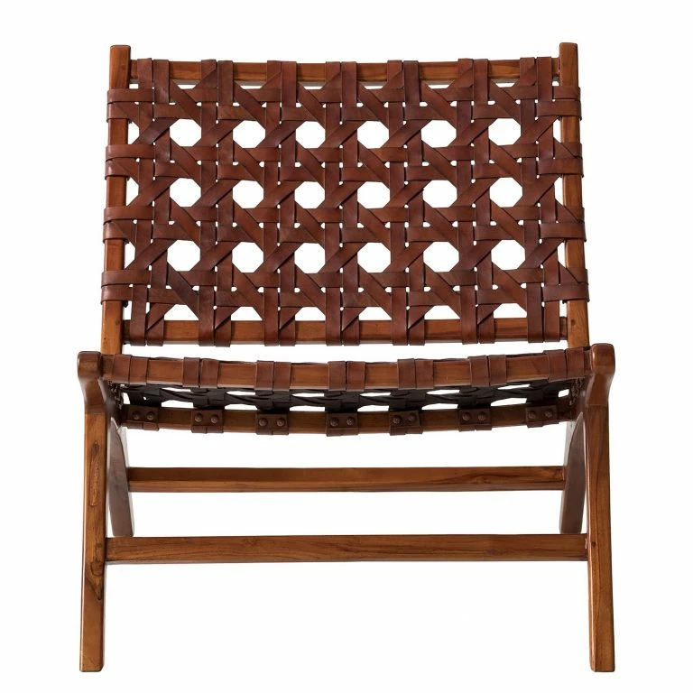 Loftscape Ars Manufacti Fauteuil Design Copan – Cuir Tressé / Teck Massif – Marron Cognac / Teck