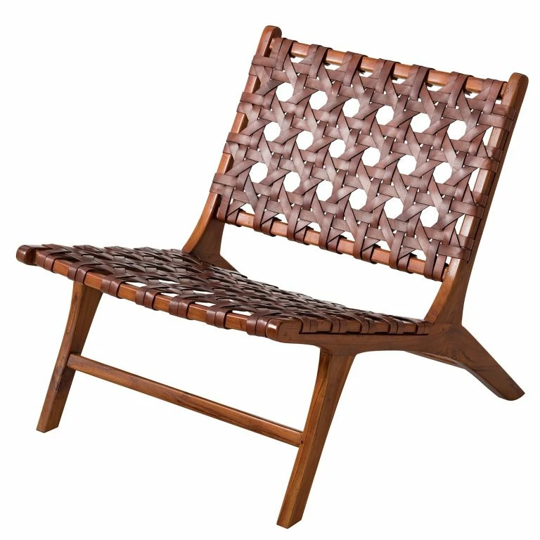 loftscape Ars manufacti Fauteuil design Copan – Cuir tressé / Teck massif – marron cognac / Teck